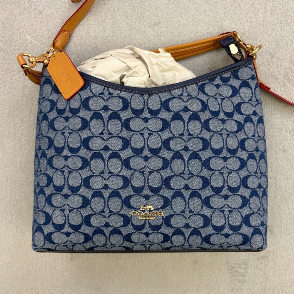 Coach Bag Blue Signature Denim Jacquard Shoulder Luxury CY702